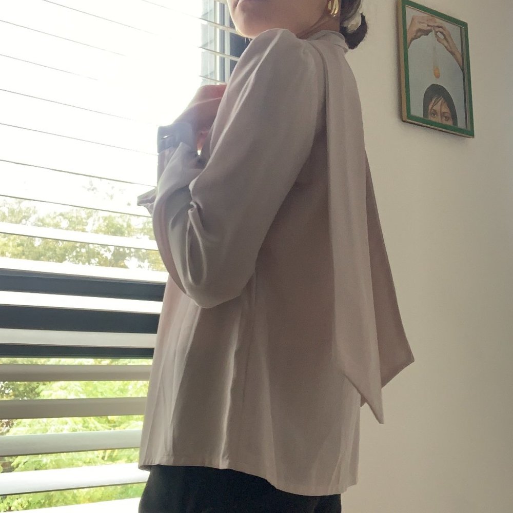 Vintage Taupe Tie Neck Blouse, S/M
